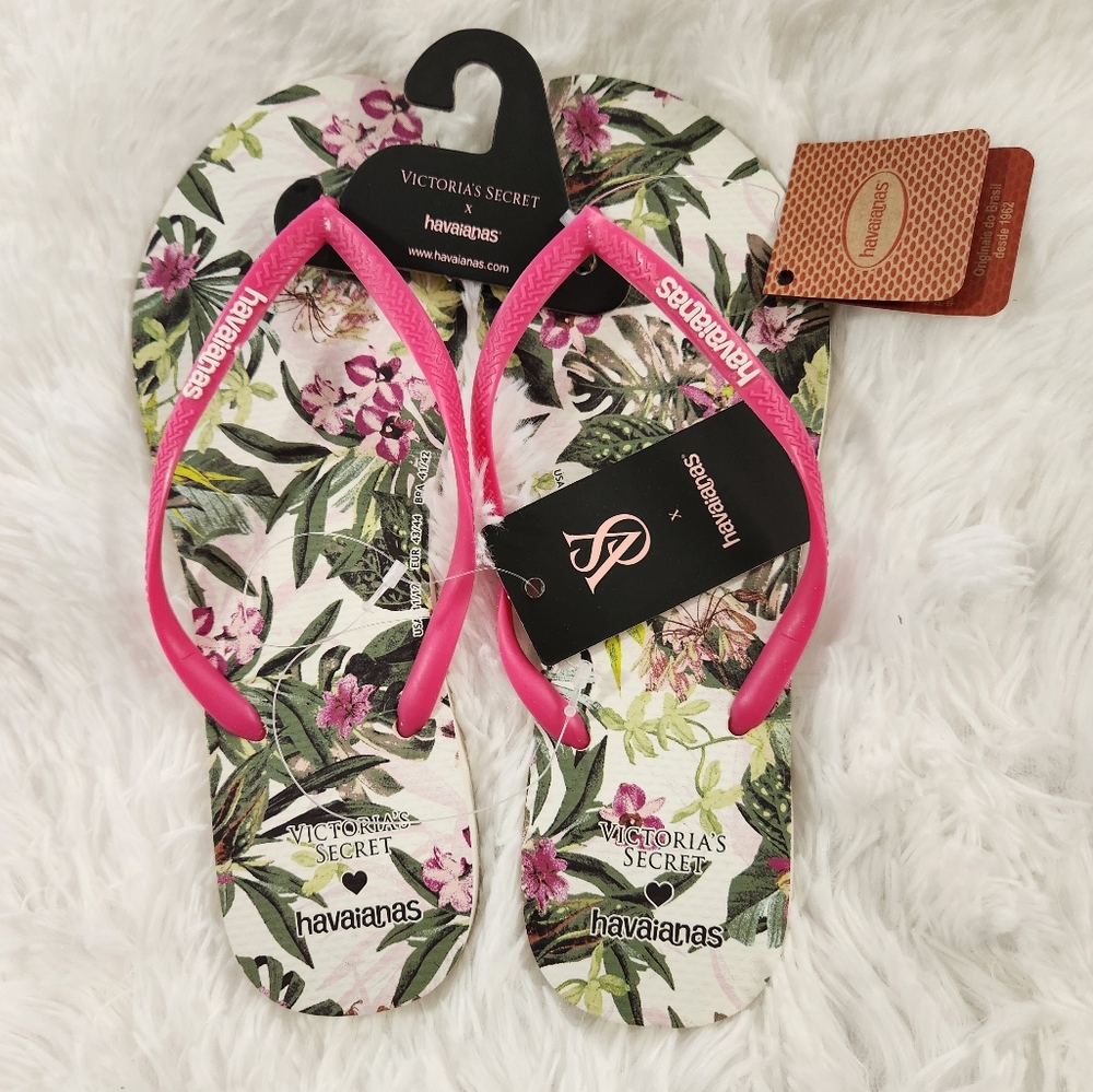 Victoria's Secret x Havaianas White Tropical Flower Print Flip Flops
